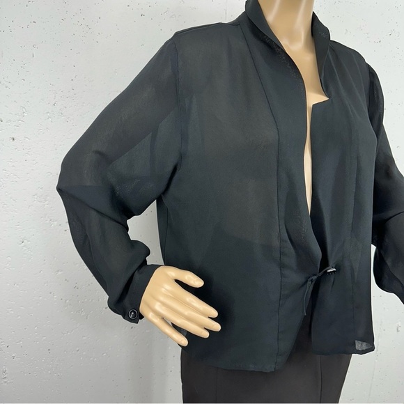 Jila Women’s size Medium Black Sheer Kimono Tie Front Jacket - Picture 3 of 13